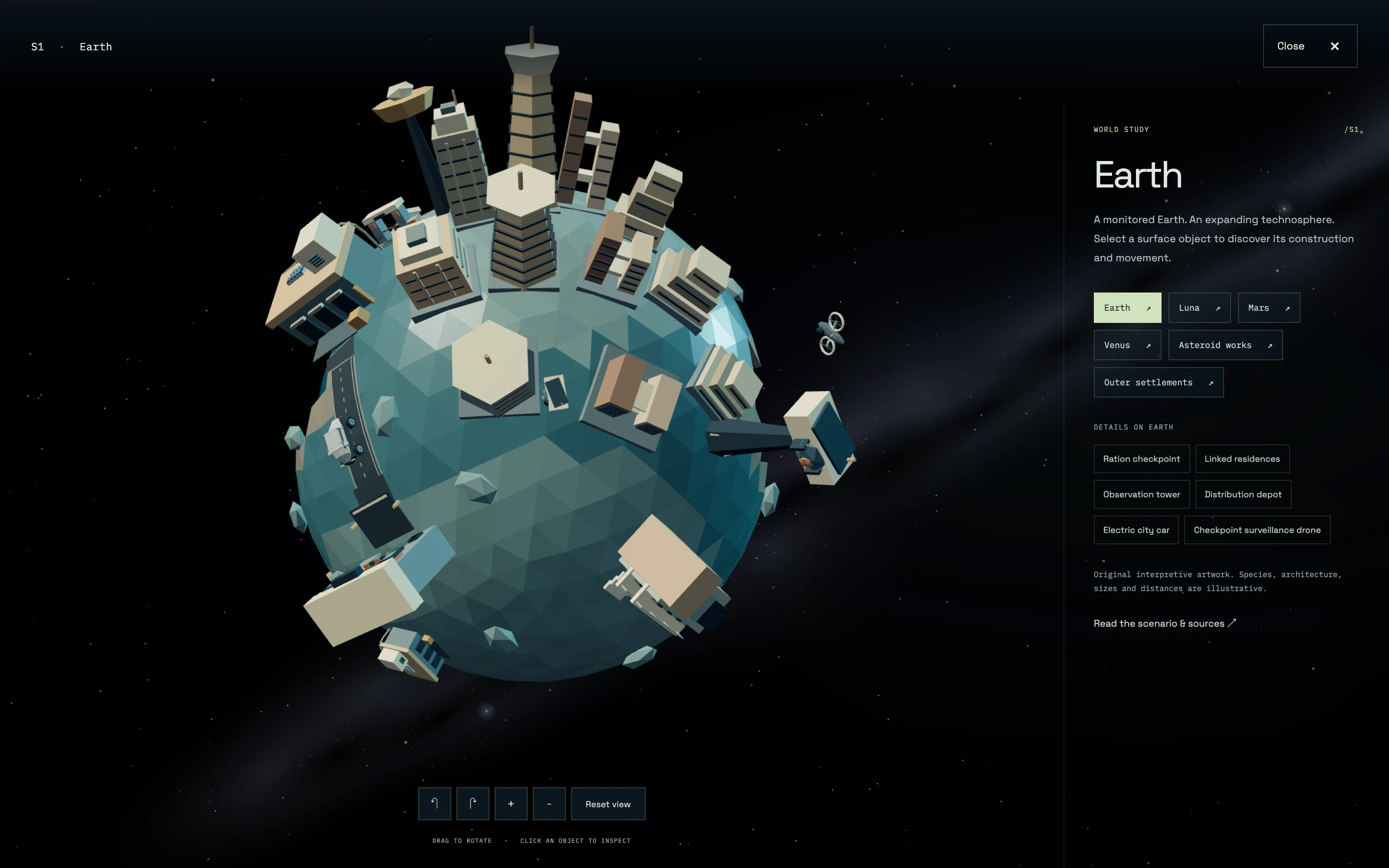 Janus Observatory — 地球:建築と地表のディテール