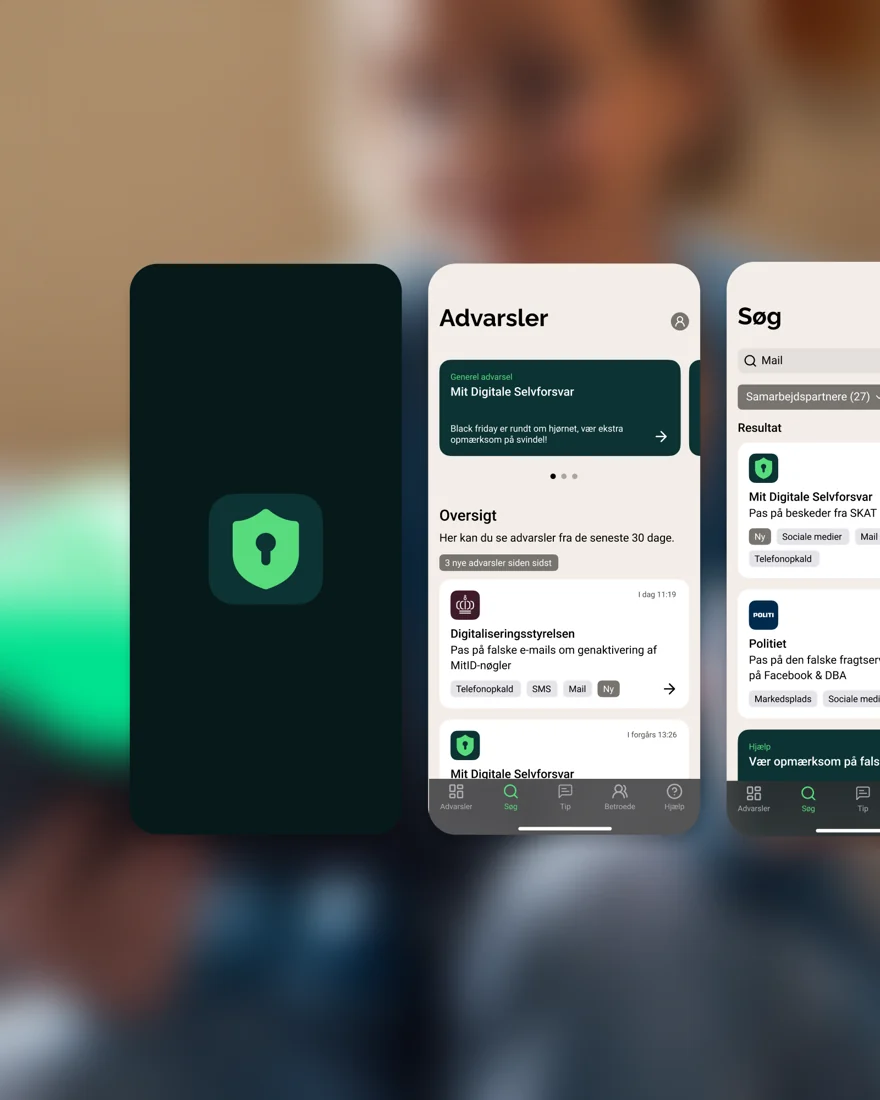 Pantallas móviles del ejemplo de aplicación de autodefensa digital de Adapt
