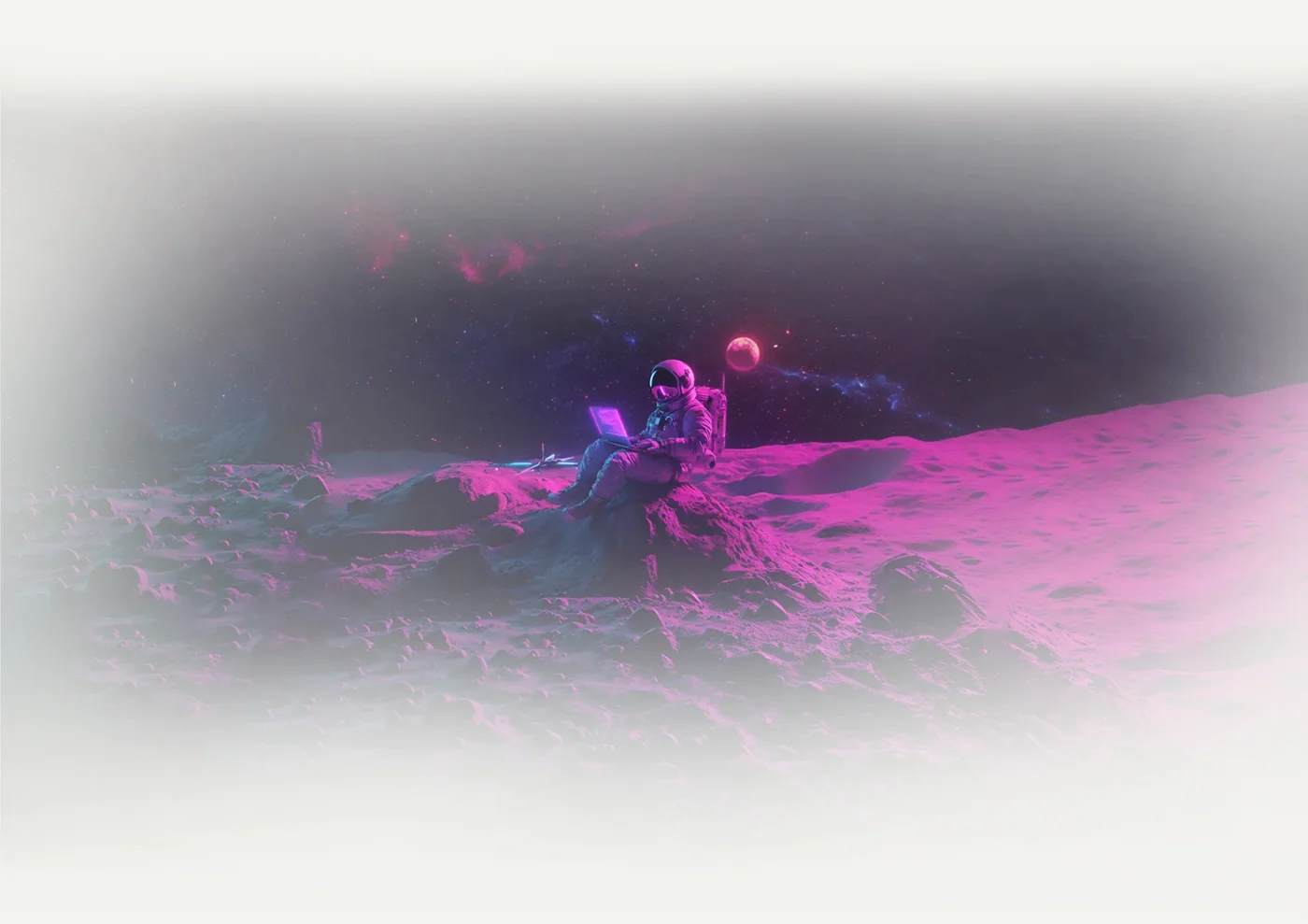 Pink astronaut and landscape illustration published by Digital Gravity