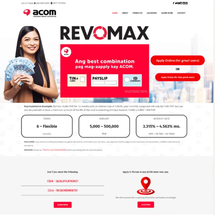 ACOM Revomax website example published by ExaWeb