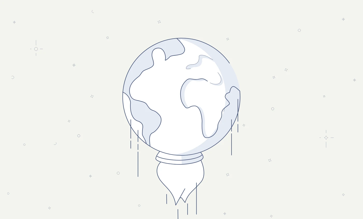 Ilustración de un globo y un cohete de la página de portafolio de Kokonut Studio