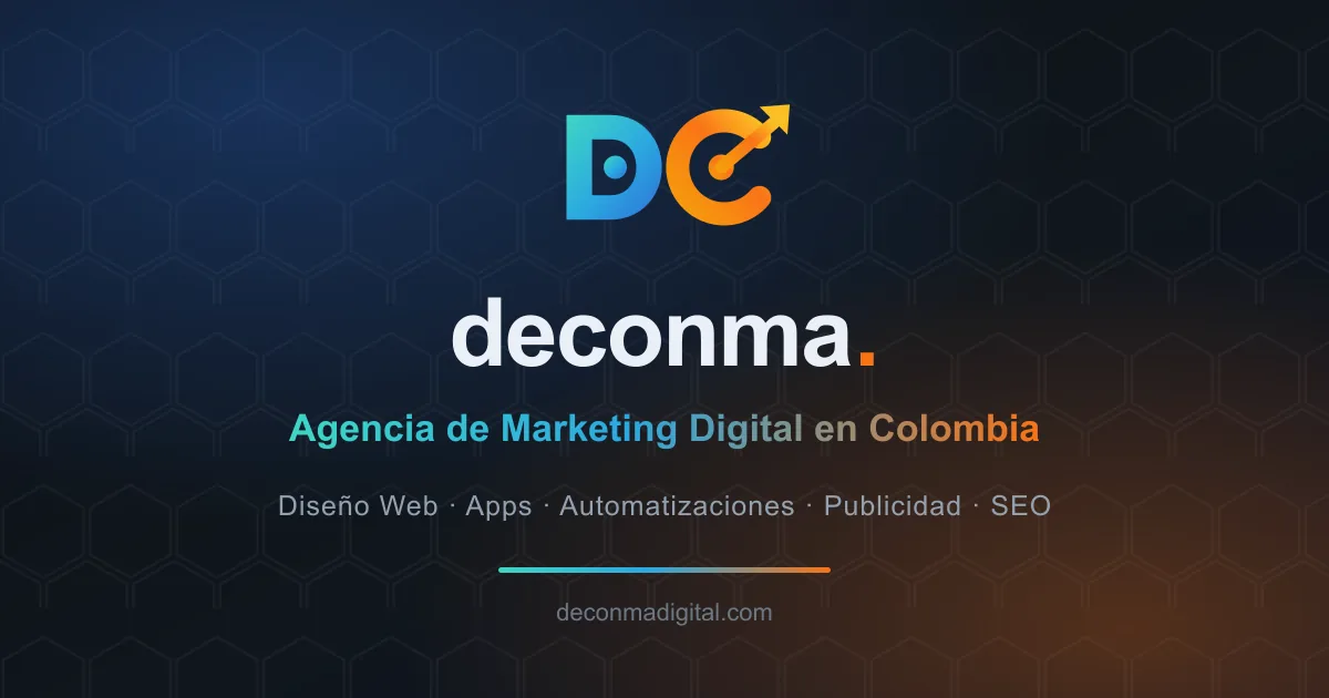 Gráfico oficial de Deconma Digital que nombra sus servicios de marketing digital, web, apps, automatizaciones, publicidad y SEO.