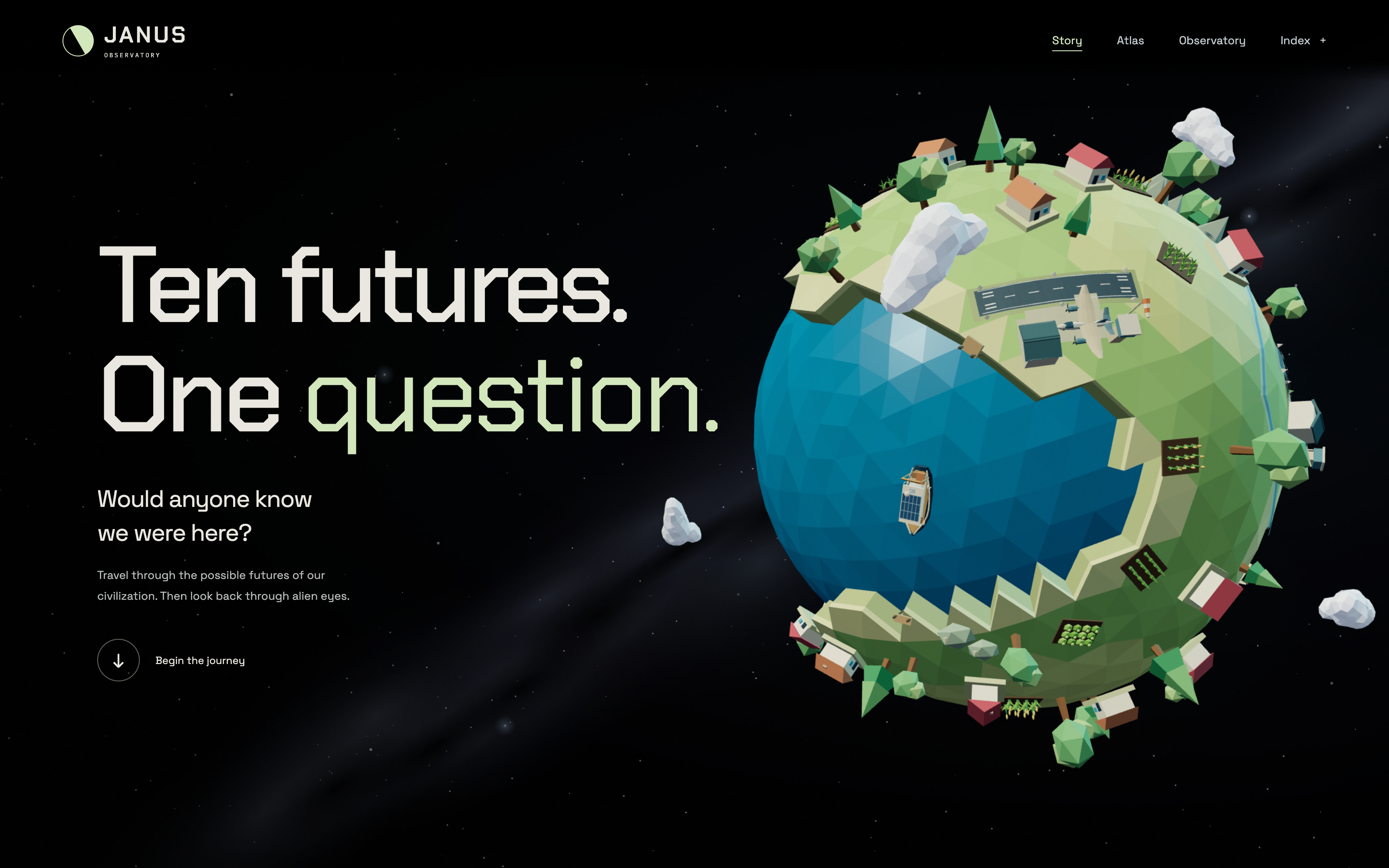 Janus Observatory: interfaz del proyecto publicado