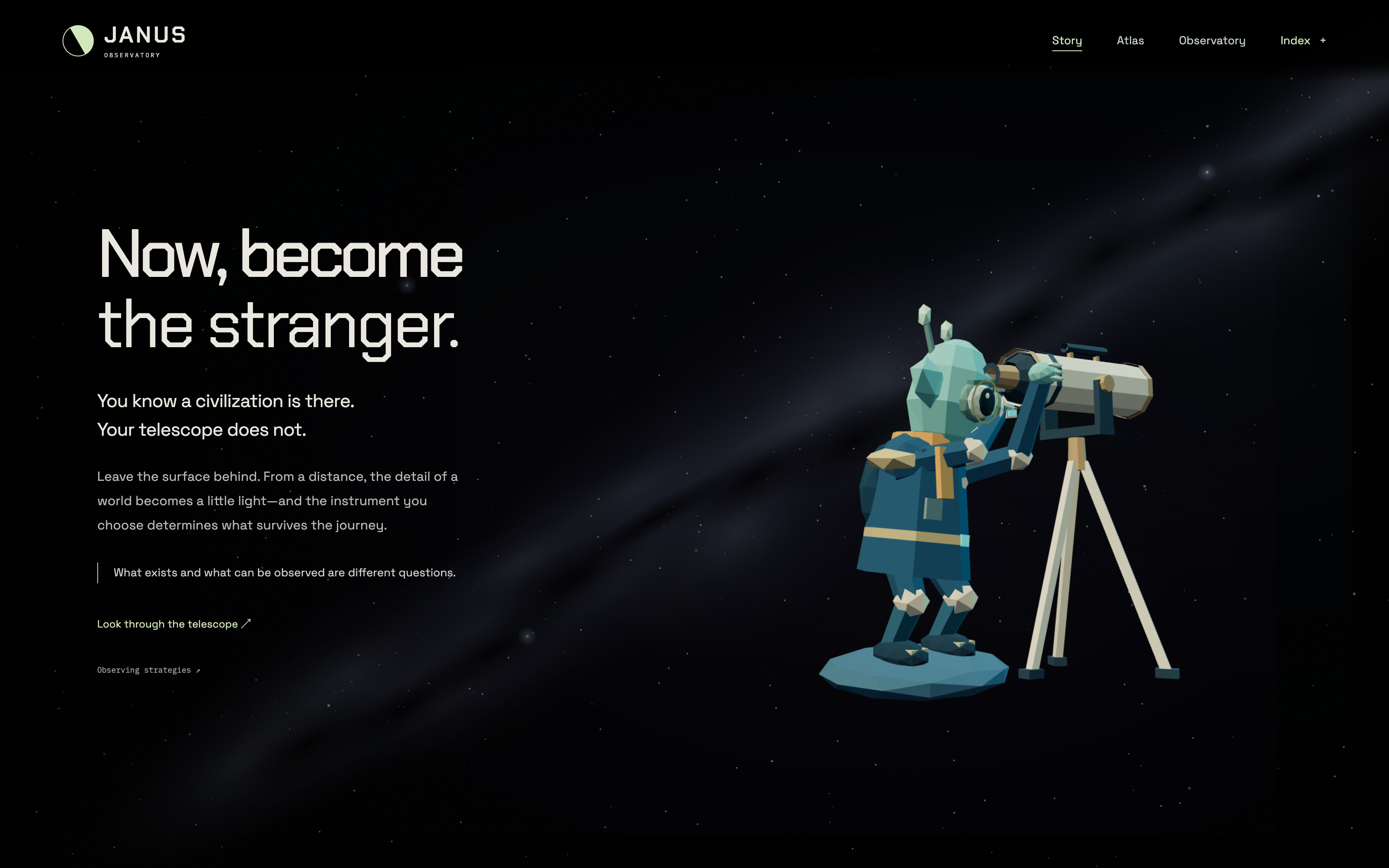 Janus Observatory: The observer and telescope