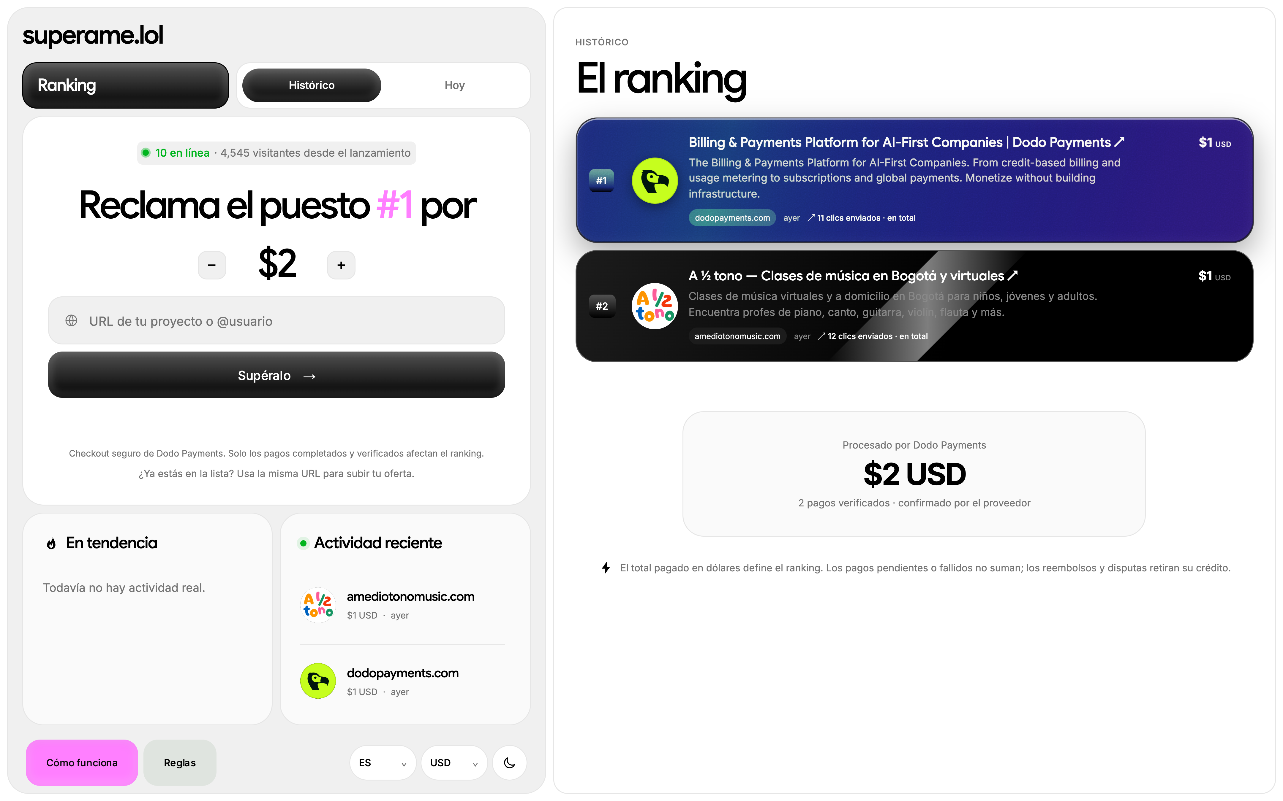 superame.lol: interfaz del proyecto publicado